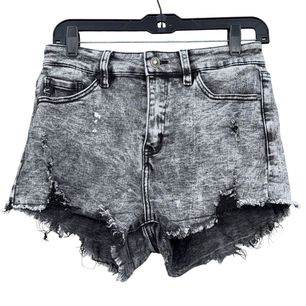 KanCan KC6321GR-N Women M Cotton Blend Gray Acid Wash Distressed Denim Shorts